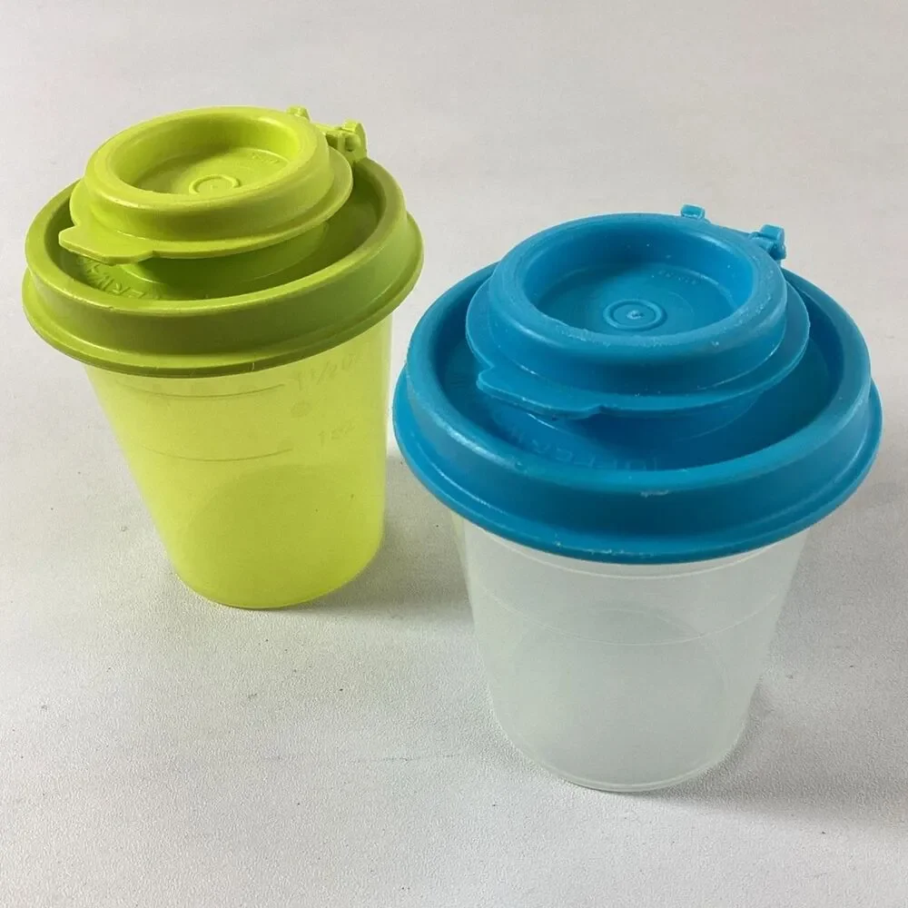Tupperware Midget Shakers Salt Pepper Spice Storage Blue Green 4789 Vintage